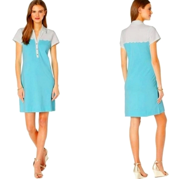 Lilly Pulitzer Dresses & Skirts - Lilly Pulitzer Tonda Polo Dress Turquoise Color Block  Size L